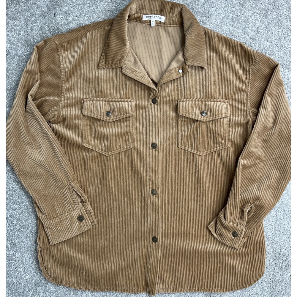 Workshop Republic Clothing Corduroy Button-Up Shirt Brown Women M Long Sleeve #A